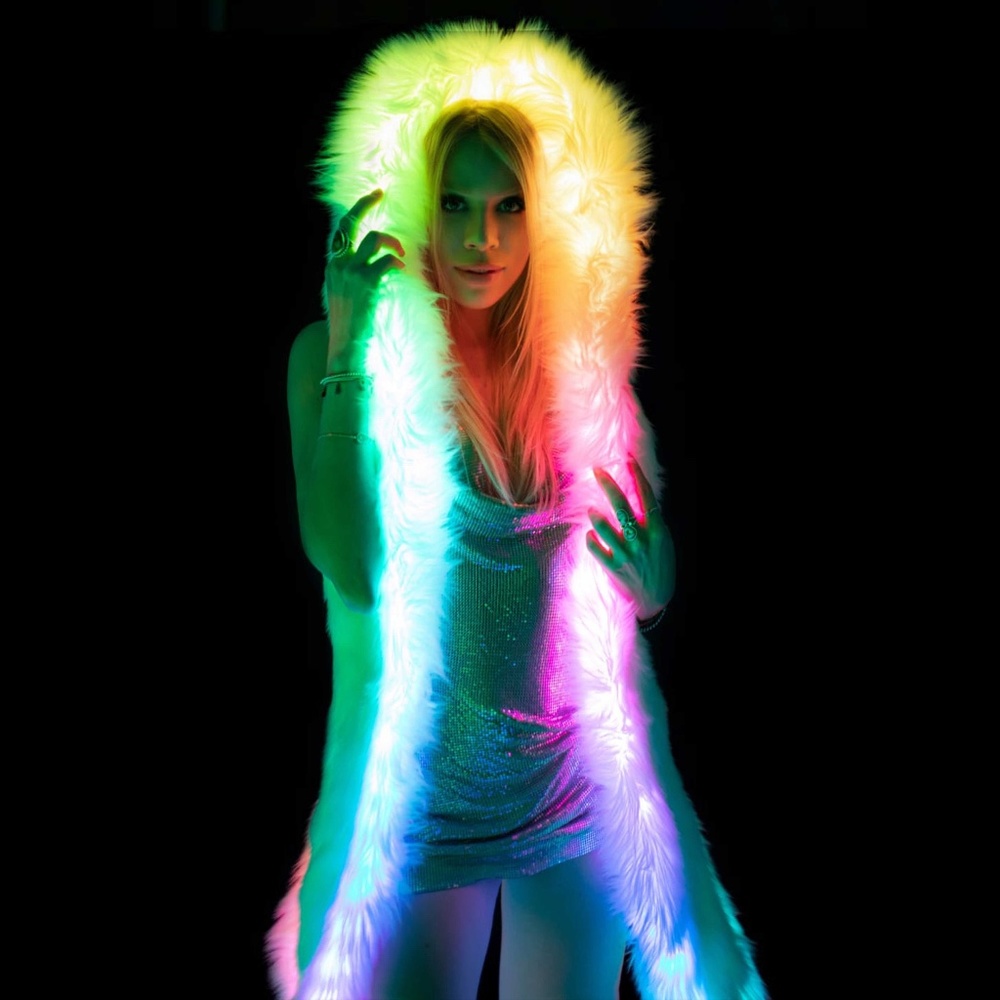 FURROCIOUS FURR Faux Fur LED White Faux Fur Vest for Festivals, Burning Man